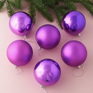 Набор пластиковых шаров Liberty 8 см, 6 шт, фиолетовый mix Winter Deco фото 1