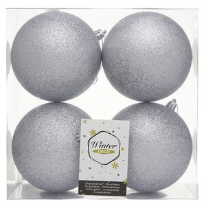 Набор пластиковых шаров Liberty 10 см, 4 шт, серебряный с блестками Winter Deco фото 2