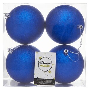 Набор пластиковых шаров Liberty 10 см, 4 шт, синий с блестками Winter Deco фото 2