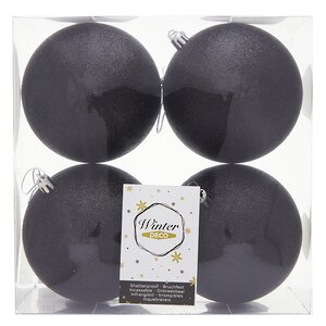 Набор пластиковых шаров Liberty 10 см, 4 шт, черный с блестками Winter Deco фото 2