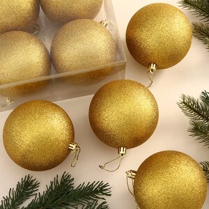 Набор пластиковых шаров Liberty 10 см, 4 шт, золотой с блестками Winter Deco фото 1