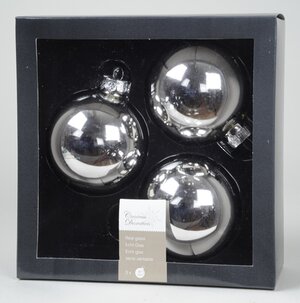 Набор стеклянных шаров 8 см, 3 шт, серебро глянец Kaemingk фото 1
