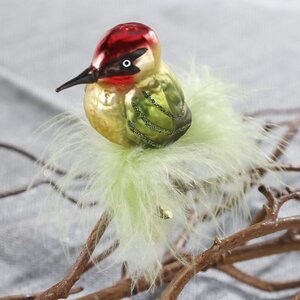 Стеклянная елочная игрушка Птичка - Green Feather 7 см, клипса Inge Glas фото 1