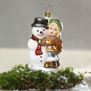 Стеклянная елочная игрушка Девочка Клэри со снеговиком 12 см, подвеска Inge Glas фото 1