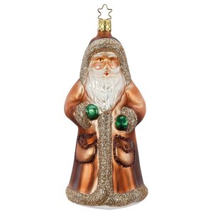 Стеклянная елочная игрушка Дед Мороз в изумрудных рукавичках 17 см, подвеска Inge Glas фото 3