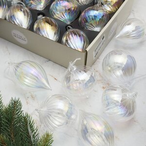 Набор стеклянных шаров Перламутровая Роса 8 см прозрачный, 12 шт Edelman фото 1
