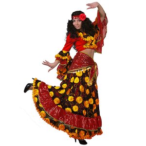 Карнавальный костюм для взрослых Цыганка, красный с желтым, 44 размер Батик фото 1
