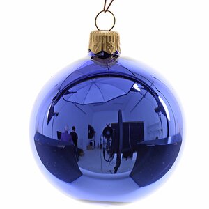 Стеклянный глянцевый елочный шар Royal Classic 15 см королевский синий Kaemingk фото 1