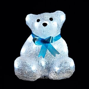 Мишка с голубым шарфом акриловый светящийся, 20 см, уличный, 24 холодных белых LED ламп Царь Елка фото 1