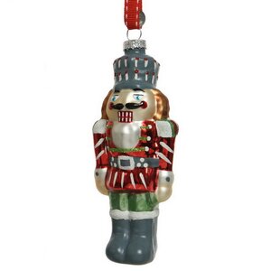 Стеклянная елочная игрушка Щелкунчик - Caramel Kingdom в красном 14 см, подвеска Kaemingk фото 2