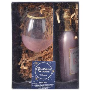 Набор стеклянных елочных игрушек Christmas Eve: Розовое вино 14 см, 2 шт, подвеска Kaemingk фото 2