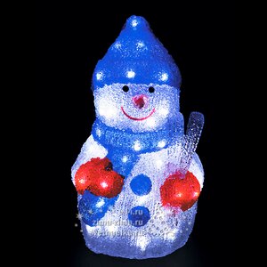 Снеговик акриловый светящийся, 30 см, уличный, 24 холодных белых LED ламп Царь Елка фото 1