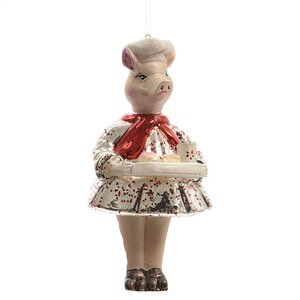 Елочная игрушка Свинки-Поварята в Красном Галстуке 10.5*5*15.5 см, стекло, подвеска Kaemingk фото 1
