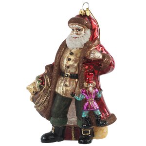 Стеклянная елочная игрушка Санта с щелкунчиком - Retro Classic 19 см, подвеска Winter Deco фото 1