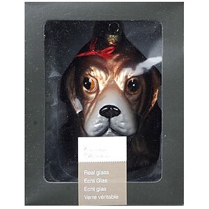 Елочная игрушка Собачка - Бигль с Бантиком и Красным Ошейником 9 см, стекло, подвеска Kaemingk фото 1