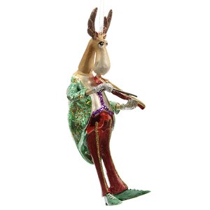 Елочная игрушка Веселый Лось Музыкант со Скрипкой 17 см, стекло, подвеска Kaemingk фото 1