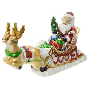 Елочная игрушка Санта в упряжке 13*8 см, стекло, подвеска Kaemingk фото 1