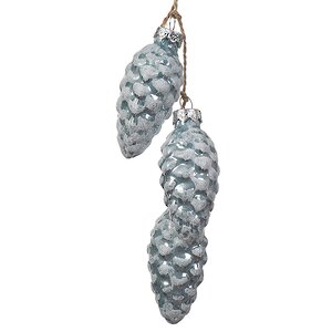 Стеклянная елочная игрушка гроздь Еловые Шишки 14 см небесно-голубая, подвеска Kaemingk фото 1
