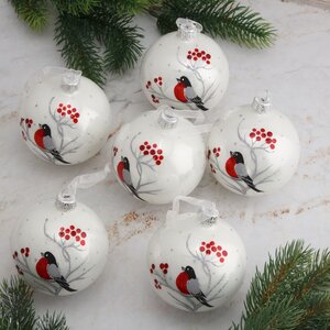 Набор стеклянных шаров Mr Снегирь 8 см, 6 шт Kaemingk фото 1