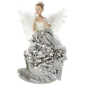 Елочное украшение Летящий Ангел в серебряном наряде 23 см, подвеска Царь Елка фото 1