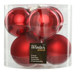 Набор стеклянных шаров 8 см красный mix, 6 шт Kaemingk/Winter Deco фото 1