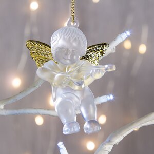 Елочная игрушка Ангелочек с Музыкальным Инструментом 6 см матово-золотой, подвеска Forest Market фото 3