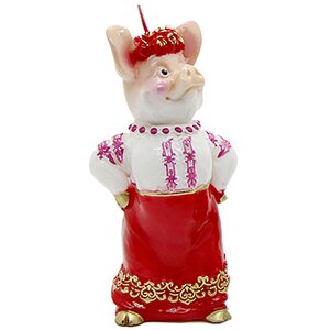 Свеча Свинка - Раскрасавица 13 см в вышиванке и красной юбке Снегурочка фото 1