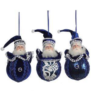 Елочное украшение Лазурный Санта в синем бархатном камзоле с кружевами 20 см, подвеска Katherine’s Collection фото 2