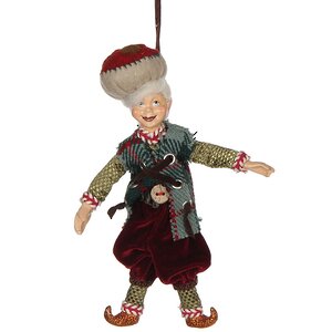 Елочная игрушка Веселый Гномик в бордовых штанах 20 см, подвеска Katherine’s Collection фото 1