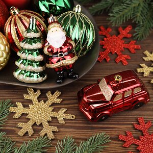 Набор елочных игрушек Новогодняя Сказка 8-12 см, 25 шт, золотой с красным, пластик Winter Deco фото 2