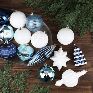 Набор елочных игрушек Midnight Miracle 8-15 см, 14 шт, белый с синим, пластик Winter Deco фото 1