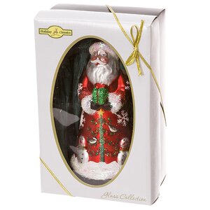 Елочная игрушка Санта в Красной шубе со Снежинками 16 см, стекло, подвеска Holiday Classics фото 2