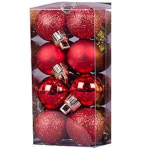 Набор пластиковых шаров 2.5 см красных, 16 шт, mix Holiday Classics фото 1