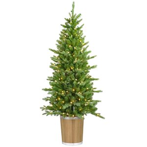 Искусственная елка с гирляндой Виндзор 167 см в деревянном кашпо, 200 теплых белых ламп, ЛИТАЯ + ПВХ A Perfect Christmas фото 1