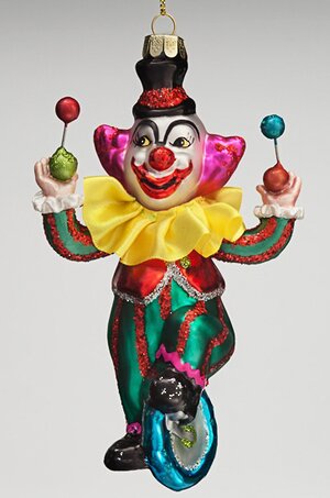 Елочная игрушка "Клоун-жонглер на моноцикле", 9*14 см, стекло, подвеска Holiday Classics фото 1