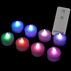 Набор разноцветных светодиодных чайных свечей на пульте управления, 8 шт, МУЛЬТИКОЛОР, батарейка Edelman фото 1