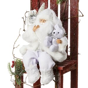 Санта в бело-серебряном кафтане с медвежонком сидящий 31 см Eggl фото 1