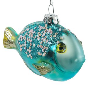 Стеклянная елочная игрушка Рыбка Глосси - Brilliant Turquoise 13 см, подвеска Winter Deco фото 2