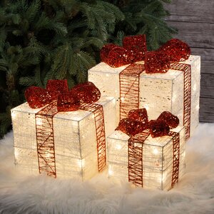 Светящиеся подарки Рождественские 18-30 см, 3 шт, 64 теплых белых LED ламп Kaemingk фото 1