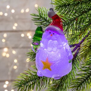 Светящаяся елочная игрушка Рождественская фигурка - Санта со Звездой 9 см на батарейке, подвеска Kaemingk фото 1