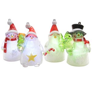 Светящаяся елочная игрушка Рождественская фигурка - Снеговичок в Шляпе 9 см на батарейке, подвеска Kaemingk фото 2