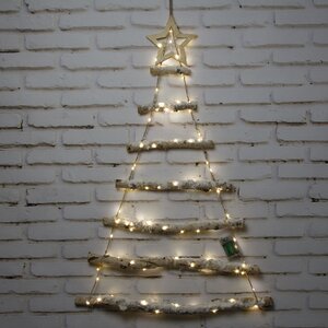Настенная елка из палок Woodmere 90 см, 90 теплых белых мини LED ламп, на батарейках Kaemingk фото 2