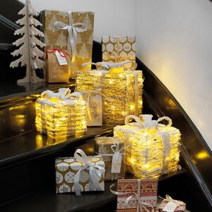 Светящиеся подарки Сноувальд 20-30 см, 3 шт, 65 теплых белых LED ламп, на батарейках Kaemingk фото 1