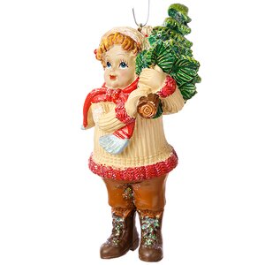 Елочное украшение Мальчик в Красном Шарфе с Елочкой 11 см, подвеска Holiday Classics фото 1