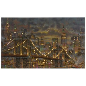 Светодиодная картина Рождество в Нью-Йорке: Бруклинский мост 58*38 см с оптоволоконной и LED подсветкой, на батарейках Kaemingk фото 1