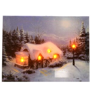 Светодиодная картина "Заснеженный домик", горизонтальная, 40*30 см, 5 теплых белых LED ламп, батарейка Kaemingk фото 1