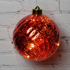 Светящийся елочный шар Эвелин 12 см красный, 5 теплых белых LED ламп, на батарейках Kaemingk фото 3