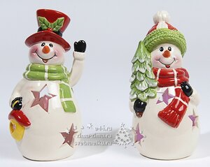 Снеговичок "Весельчак" светящийся, керамика, 18 см, LED, батарейка Kaemingk фото 1