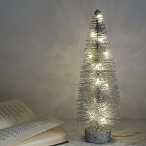 Декоративная светящаяся елочка Chelsea Silver 35 см, 20 теплых белых мини LED ламп, на батарейках Kaemingk фото 3