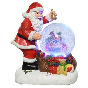 Новогодняя фигурка с снежным шаром Santa & Presents 25 см, с подсветкой и музыкой, на батарейках Kaemingk фото 1